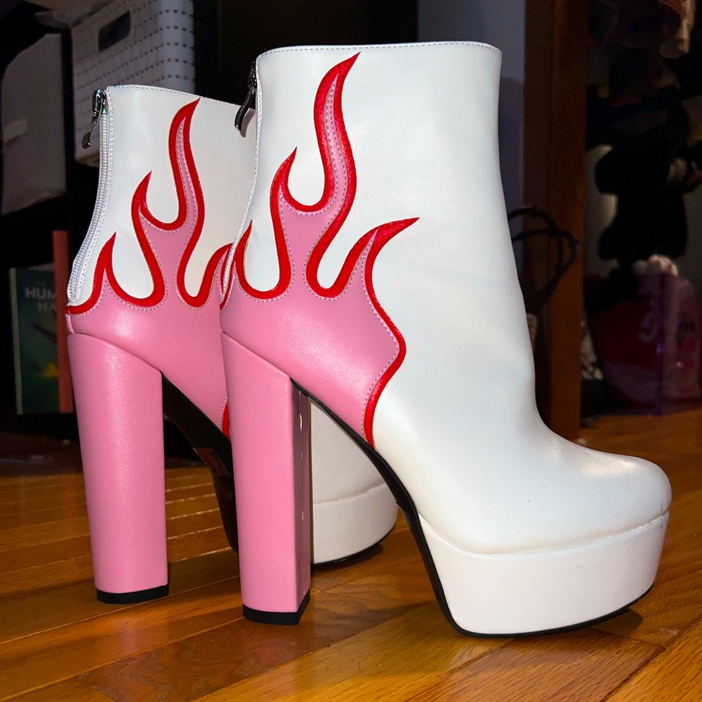 Platform High Heel Boots with pink flames
